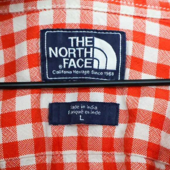 The North Face Men's Orange and White Gingham Button Down Shirt - Large - Picture 6 of 7